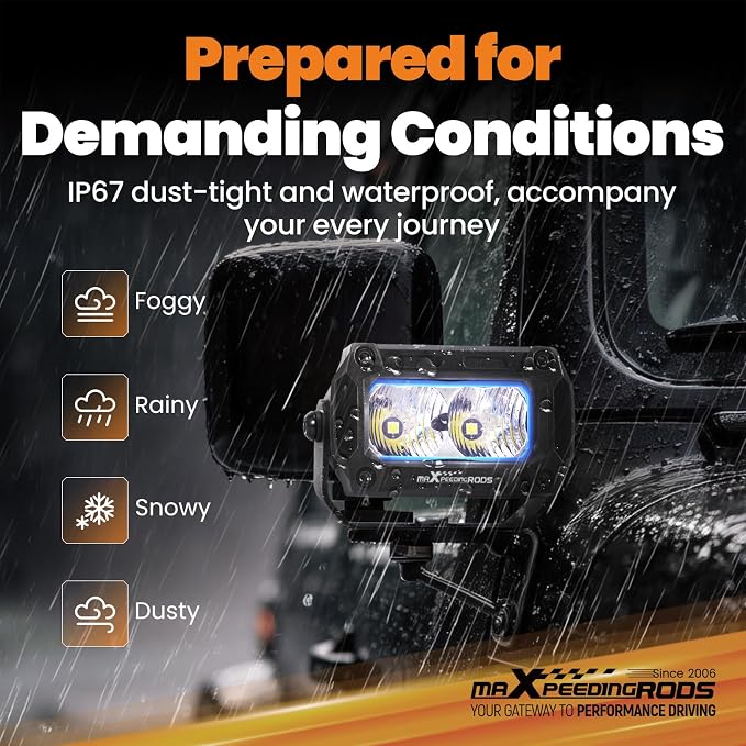 maXpeedingrods 2X 3.3 Inch LED Offroad Pod Lights, 2000LM Light Bar White Flood, IP67 Ditch Lights with Wiring Harness for Jeep Ford Truck Pickup ATV UTV Motorcycles Tractor