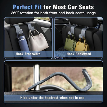 Amooca Car Seat Headrest Hook 4 Pack Hanger Universal Vehicle Car Storage Organizer for Handbag Purse Coat S Type Checkered Grey