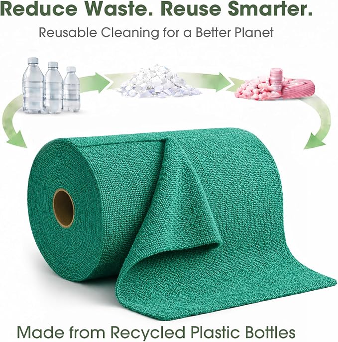 Microfiber Cleaning Cloth Roll–100 Pack, Tear Away Microfiber Towels, Reusable, Washable, Scratch-Free, Kitchen Towels for Car, Home, Kitchen, Glass, Dishes (Malachite Green)
