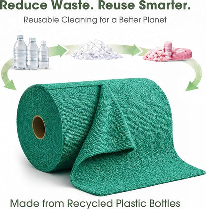 Microfiber Cleaning Cloth Roll–100 Pack, Tear Away Microfiber Towels, Reusable, Washable, Scratch-Free, Kitchen Towels for Car, Home, Kitchen, Glass, Dishes (Malachite Green)