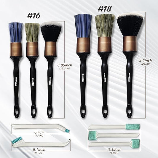 11PCS Professional Car Detailing Brush Set, Boars Hair & Ultra Soft Auto Detailing Brushes for Car Interior Exterior Cleaning, No Scratch Detail Brush Kit for Wheels Leather Air Vents, Gold