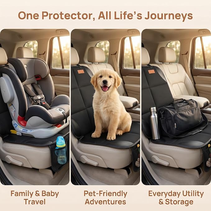 SMART ELF Car Seat Protector, 2Pack Seat Protector Protect Child Seats with Thickest Padding and Non-Slip Backing Mesh Pockets for Baby and Pet,Sedan SUV Truck (Black)
