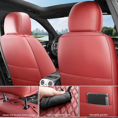 Burgundy Leather Seat Covers for SUV Full Set,Contoured Universal Precision Fit Heavy-Duty Nappa Leather Automotive Seat Covers for Cars,Style1 Wine Red
