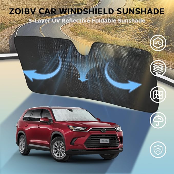 Car Windshield Sun Shade for Toyota Highlander 2020-2025 2026 L LE XLE Limited Platinum - 5-Layer Bubble Foldable Front Window Sunshade Sun Visor Accessories - Blocks Heat & UV Rays