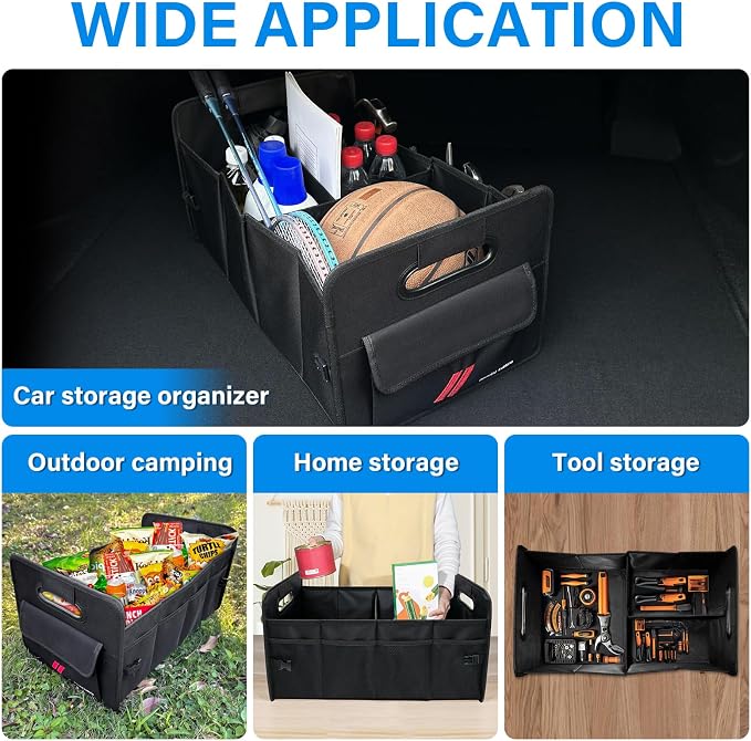 Car Trunk Organizer for Dodge Charger Durango Challenger Collapsible 2 Compartment Automotive Storage Box with Handle Non Slip Bottom Sturdy Side Walls for Dodge Accessories (Red)