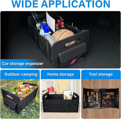 Car Trunk Organizer for Dodge Charger Durango Challenger Collapsible 2 Compartment Automotive Storage Box with Handle Non Slip Bottom Sturdy Side Walls for Dodge Accessories (Red)