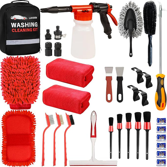 LIANXIN Car Wash Kit with Foam Gun, Car Cleaning, Car Wash Detailing Kit | Car Washing Kit High-Pressure Foam Spray, Microfiber, Wheel and Tire Deep Brush Cleaning, Ideal for Home Car Detailing