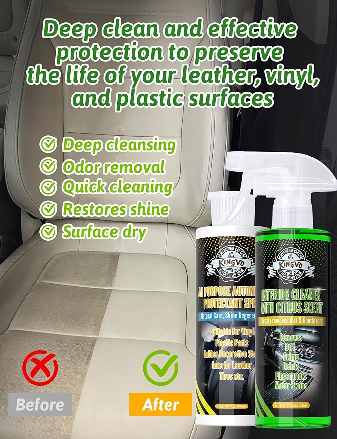 Kingvo Car Leather Cleaner and Conditioner, Interior Car Cleaner,Upholstery Care Protector Spray Kit for Boat Seat Auto Vinyl Leather Purse Couch