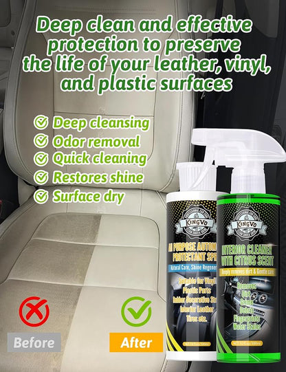 Kingvo Car Leather Cleaner and Conditioner, Interior Car Cleaner,Upholstery Care Protector Spray Kit for Boat Seat Auto Vinyl Leather Purse Couch
