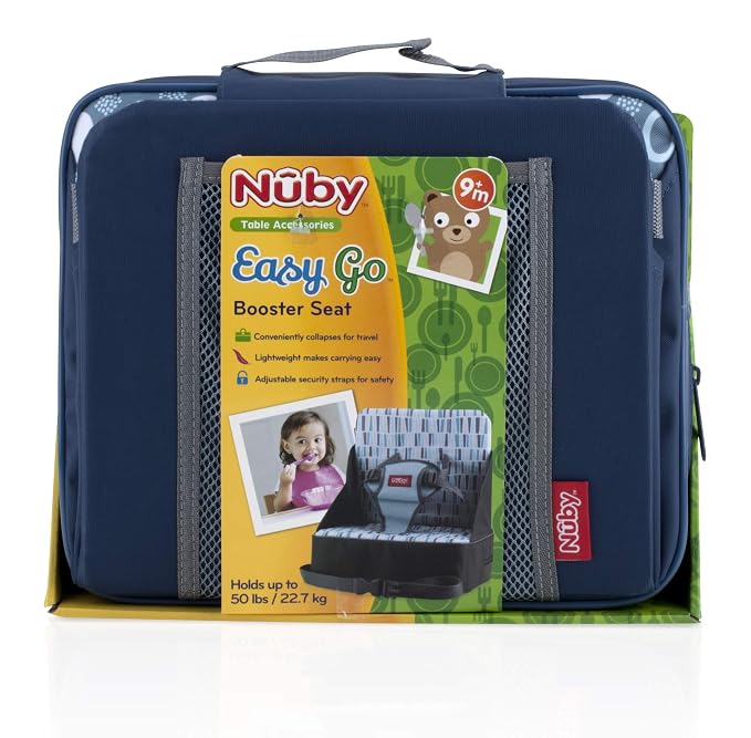 Nuby Easy Go Booster Seat for Kitchen Chair - Travel Booster Seat for Babies and Toddlers - 9+ Months - Holds up to 35 Pounds - Blue
