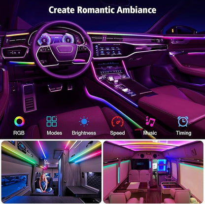118" Acrylic Interior Car Lights, 0.08in Ultra-Thin Thickness Ambient Lighting Kits with Smart APP, RGB 2 in 1 USB Powered Car LED Strip Light Music Sync Neon Strip for Vehicle (2 * 59in)