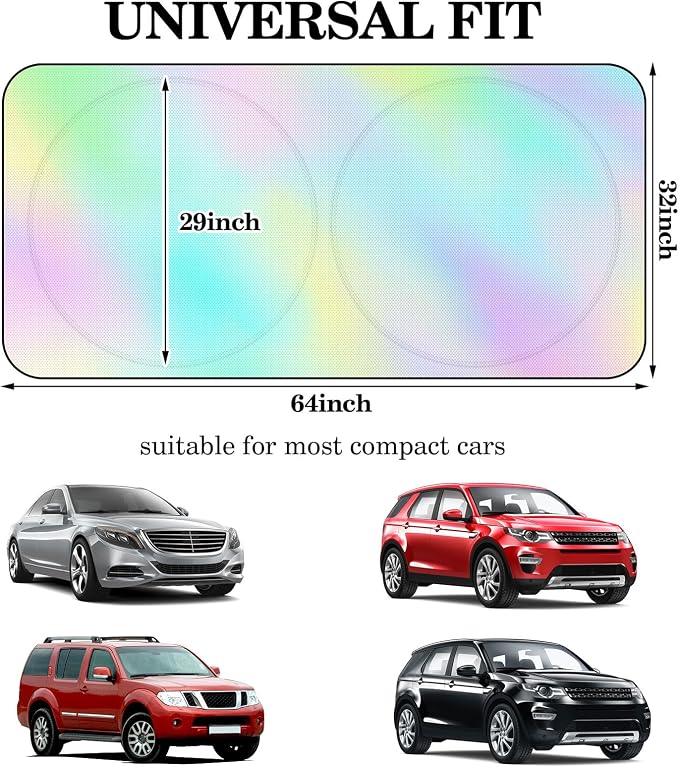 Windshield Sun Shade Foldable Car Front Window Covers for Car Accessories Sun Heat UV Rays Visor Protector Protection for Universal Cars SUV Truck (Rainbow)