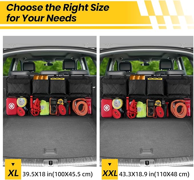 Car Trunk Hanging Organizer 3D Textured Ripple Design, Cotton-Padded Farewell to Collapse, Reinforced Stitching, Extra-Wide Pocket, Backseat Grocery Storage Bag with 8 Pockets for SUV,Truck,Van