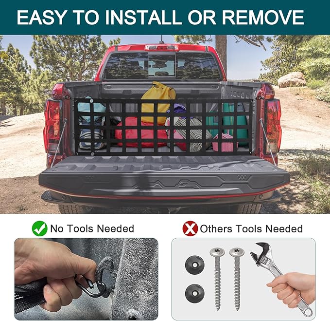 Tailgate Net for Pickup Truck Bed - Cargo Trucks Bed Netting for Full Size Truck 60'' x 18'' (Black) - Mesh Tail gate Competible with Chevy, Ford, Tacoma, Toyota, Ram