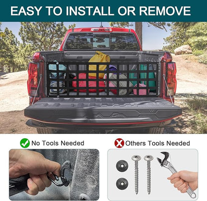 Tailgate Net for Pickup Truck Bed - Cargo Trucks Bed Netting for Full Size Truck 60'' x 18'' (Black) - Mesh Tail gate Competible with Chevy, Ford, Tacoma, Toyota, Ram