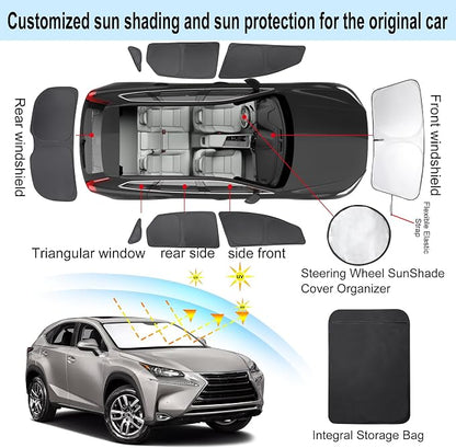 TINGLU Window Shades 8PCS for Lexus NX300h/NX300/NX200t 2015-2021 Accessories Car Side Full Windows Rear Triangular Windshield Sun Shade Sun UV Rays & Privacy Protection for Camping,Napping&Relaxing