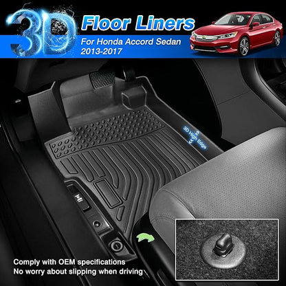 Accord Floor Mats - Car Mats for Honda Accord Sedan 2013-2017 (Not Fit Coupe Model), All Weather Flor Mat for Accord Accessories, Heavy Duty Rubber Mats, Car Accessories