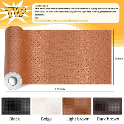 JuCheng Breathable Perforated Self-Adhesive Leather Repair Patch for Furniture, Couches, Car Seats, Office Chairs Faux Leather & Vinyl Repair Kit (Light Brown, 20x120inch)