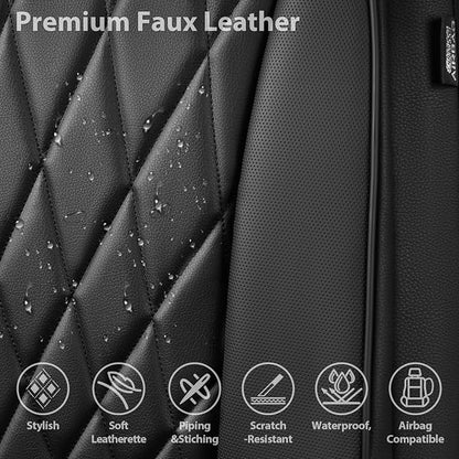 CAR PASS Piping Luxury Faux PU Leather Two Front Car Seat Covers, Waterproof Anti Slip Seat Covers Compatible with Front Seat Armrests,Universal Fit for Suvs,Vans,Trucks, Airbag Compatible(All Black)