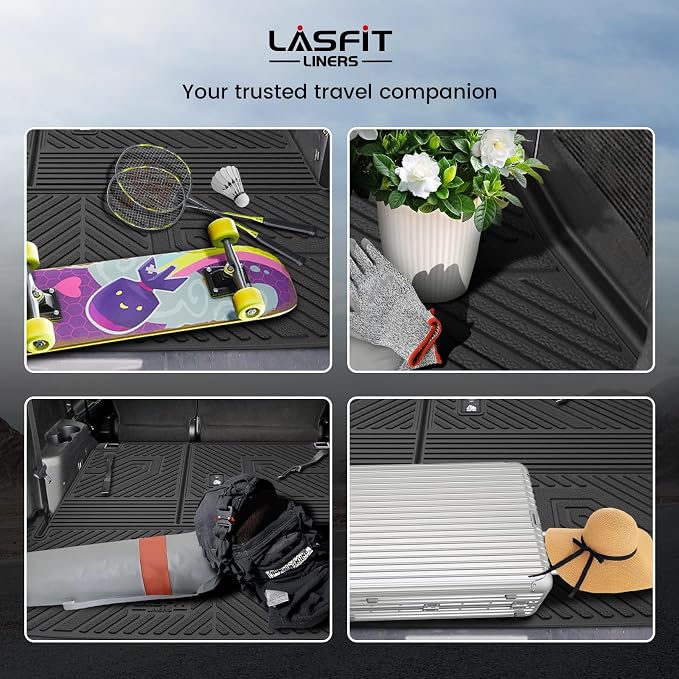 LASFIT Floor Mats & Cargo Mat for Toyota Highlander 2020-2026 (Fit Hybrid, 7&8Seats), All Weather Fit TPE Floor Liners, 3 Rows & Cargo Liner Back Seat Cover for Highlander car mats(Not Subwoofer)