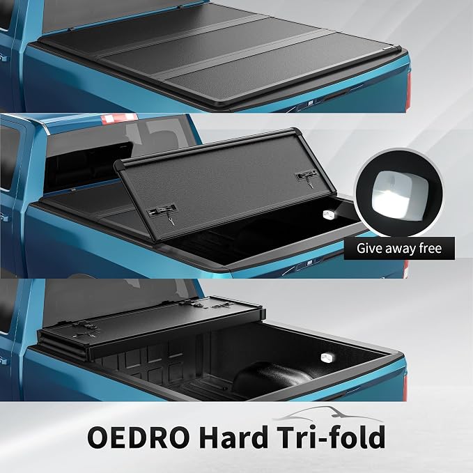 OEDRO FRP Hard Tri-fold Tonneau Cover Fold Truck Bed Covers Fits for Toyota Tacoma 2005-2015 (Excl. Trail Edition) with 5 Feet Bed with Tacoma Bed Rail