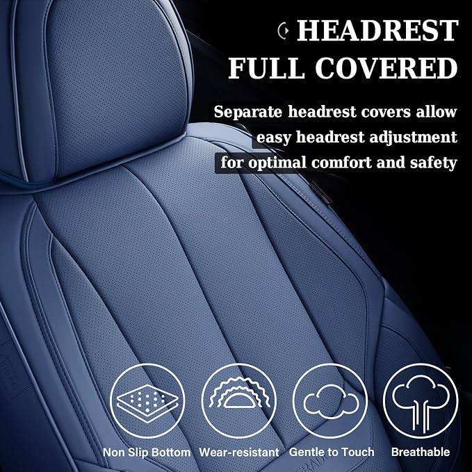 Coverado Seat Covers, Car Seat Covers Full Set, Leather Seat Covers for Cars, Car Seat Protector, Blue Car Seat Covers Front Seats and Back Seats Universal Fit for Most Cars