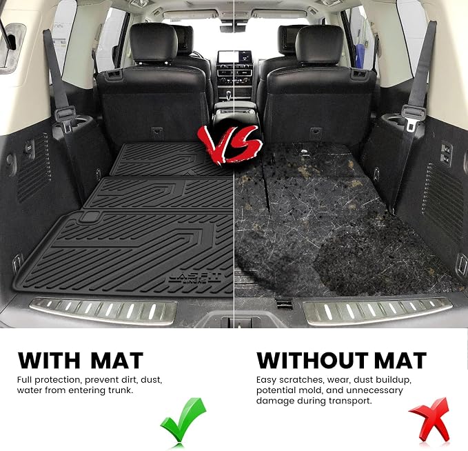 LASFIT Cargo Mat & Backrest Mats for Nissan Armada/Infiniti QX80 2019-2024, All Weather TPE Custom Fit Easy Clean Durable No-Curling Trunk Mat for Armada & QX80, Black