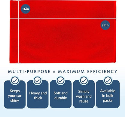 Cotton Towels for Multiple Use, 100% Ring Spun Cotton Towel Set, Heavy Duty - Super Absorbent Cleaning Towels for Car and Home - 16” X 27” (12 Pack, Red)