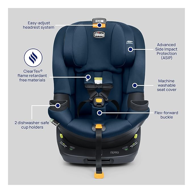 Chicco Fit360® SE ClearTex® Rotating Convertible Toddler Car Seat with 360 Degree Rotation for Rear-Facing and Forward-Facing Usage (No Infant Insert Included) | Stellar/Blue
