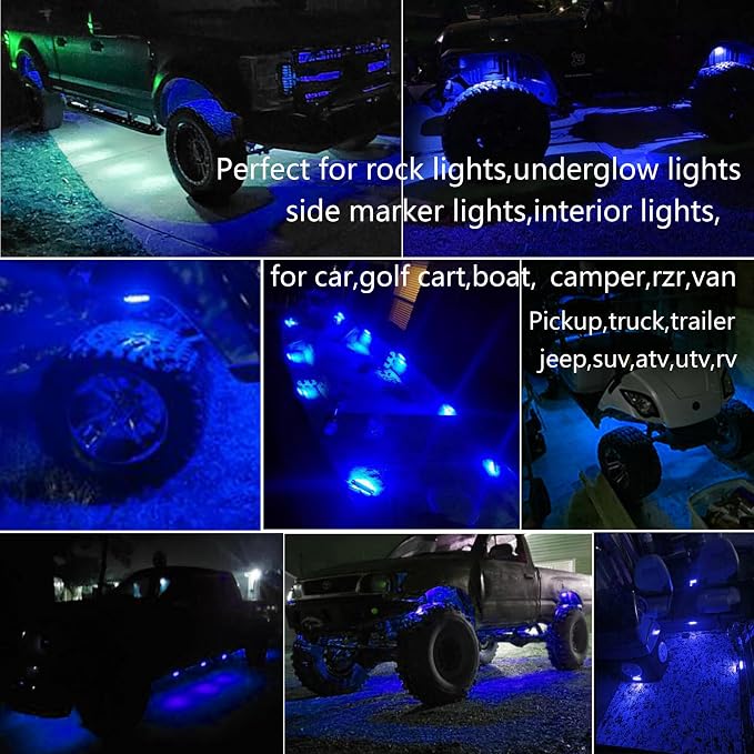 20 Pcs Blue LED Rock Strip Lights,Wheel Well Underglow Lighting Kits,Car Rock Lights Exterior Side Marker Lights for Wrangler Truck Golf Cart RV RV SUV Offroad