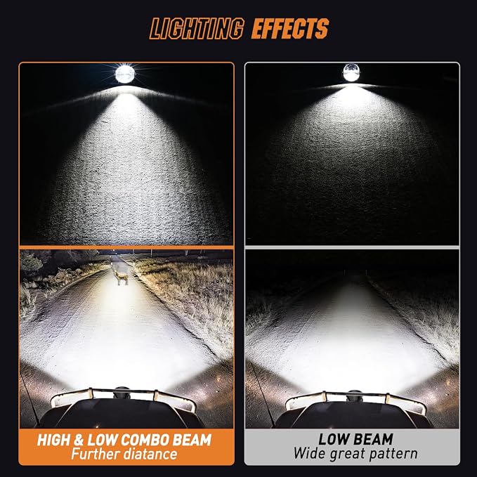 Nilight 9 Inch Round Offroad Light 2 PCS 120W High Low Beam IP68 LED Driving Lights Pods Built-in EMC with 14AWG DT Connector Wiring Harness Kit for Truck ATV UTV SUV
