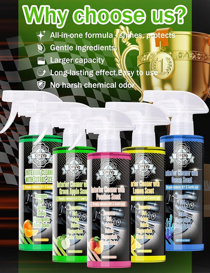 Kingvo Interior Car Cleaner, Car Seat Cleaner Cleaning Kit Carpet Shiny Stuff Deep Cleans Rubber Floor Mat Truck,Green Apple Scent