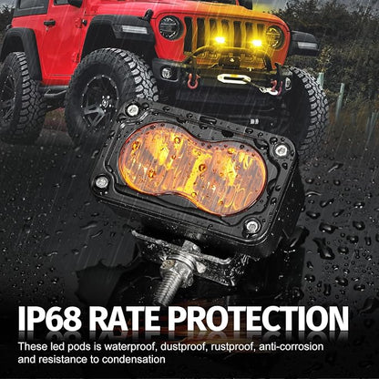 LED Pods Amber, 2PCS 40W 3 Inch Driving Light Amber Fog Light Waterproof Offroad Bumper Light Cube Super Bright Flood Work Light Pods for Truck ATV UTV SUV Motorcycle Boat