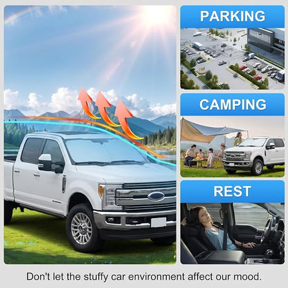 Windshield Sun Shade for Ford Super Duty F250 F350 F450 F550 2017-2026 | Custom Fit Windshield Cover, Blocks UV Rays, Double-Layer Heat Shield, Durable Frame, Easy Fold & Storage
