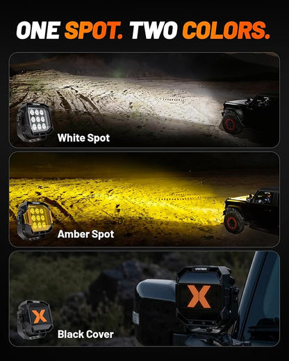 WOLFBOX 5 Inch LED Pods with True Power Lumens - Professional Off Road Lights with Amber DRL Spot Flood Beam, IP69K Waterproof Driving Lights for Jeep Ford UTV ATV, 5-Year Warranty