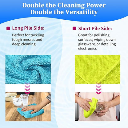 FIXSMITH Microfiber Cleaning Cloth - Pack of 24, Multi-Functional Cleaning Towels, Size: 12 x 16 in, Highly Absorbent Cleaning Rags, Lint-Free, Streak-Free Cleaning Cloths for Car Kitchen Home Office