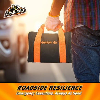 Armor All 10pc Roadside Emergency Kit - Storage Bag, Booster Cable (8ft 10GA), Blanket,Rain Poncho,Gloves, Insulation Tape Roll, Flashlight, Bungee Cord (2ft),Car Fuses (8pcs) & Reflective Safety Vest