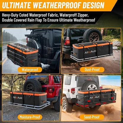 20 CuFt Waterproof Cargo Bag for Hitch Carrier | 60"x20"x29" Trailer Hitch Cargo Carrier | Weatherproof Truck Bed Storage with Straps, Lock & Carry Case | PVC Vehicle Soft-Shell Carriers
