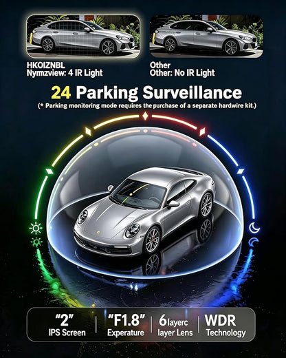 HKOIZBL 4K+2.5K Dash Cam Front and Rear, Built-in 5G WiFi, 32GB Card Included, 2'' IPS Screen Dash Camera for Cars, Starlight Night Vision, Dual Dashcam with WDR, Loop Recording, 24H Parking Monitor