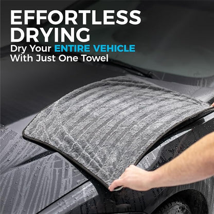 The Rag Company Gauntlet Car Drying Towel, Ultra-Absorbent 70/30 Blend Korean Microfiber, Dries Vehicles Faster Without Scratching, 900 GSM, 20x30 Inches, Ice Grey/Grey, 1-Pack