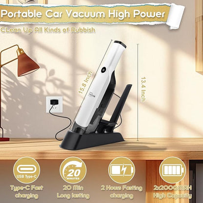 Handheld Vacuum Cordless,Dust Busters Cordless with Storage Dock,15KPA High Power Portable Vacuum Vordless,USB Quick Charge,Mini Vacuum with Multi-Nozzles & Washable Filter，White