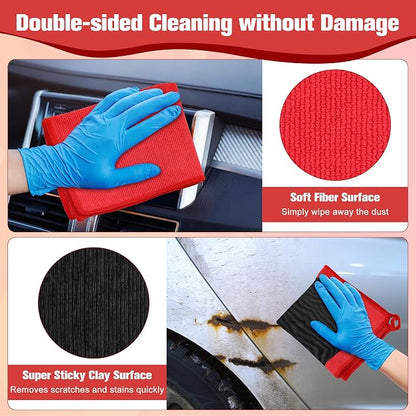 Clay Towel 12 x 12 Inch, Red Clay Bar Towel for Auto Detailing Microfiber Car Cloth Cleaner Automotive for Car Detailing