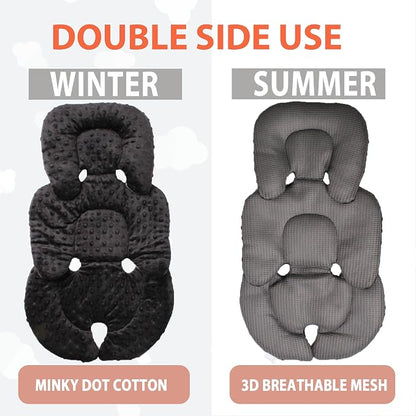 Infant Carseat Insert, 2-in-1 Reversible Baby Car Seat Cushion for Newborn Toddler Head & Body Support Car Seat Pad for Carseats, Strollers, Swings, Bouncers(Black)