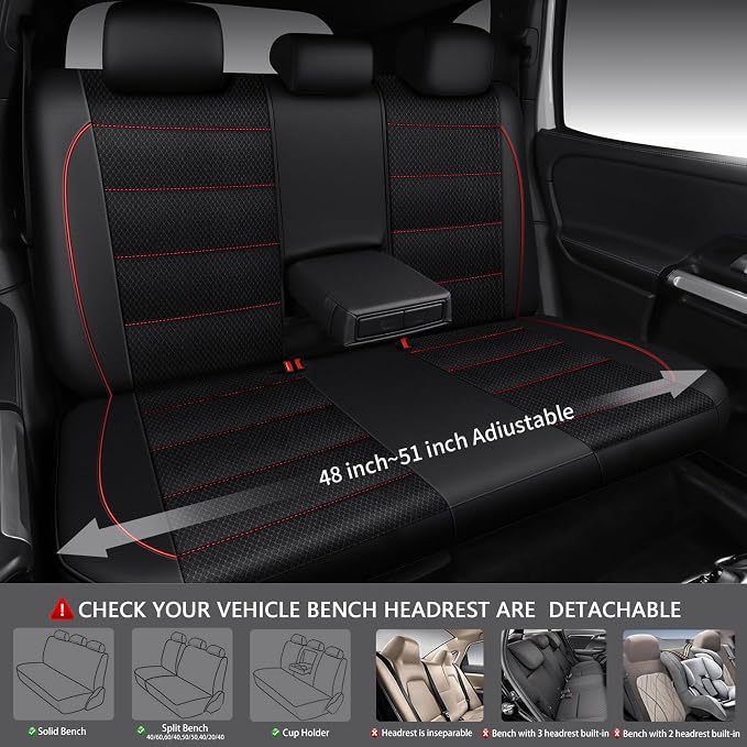 CAR PASS Mesh Leather Car Seat Covers Full Set,Breathable Mesh Faux Leather Seat Covers for Car, Universal Fit for SUV Truck Sedan Automotive, Airbag Compatible, Black and Red