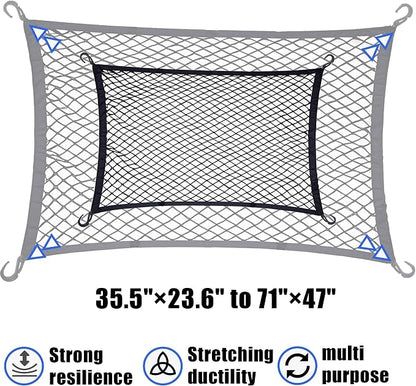 Cargo Net for Utility Folding Wagon, Beach Cart,Trolley Cart, Wagon net Cover,Garden Cart Cover Net - Elastic Heavy Duty Nylon Net with 4 Hooks (35.5"×23.6" to 71"×47") (4)
