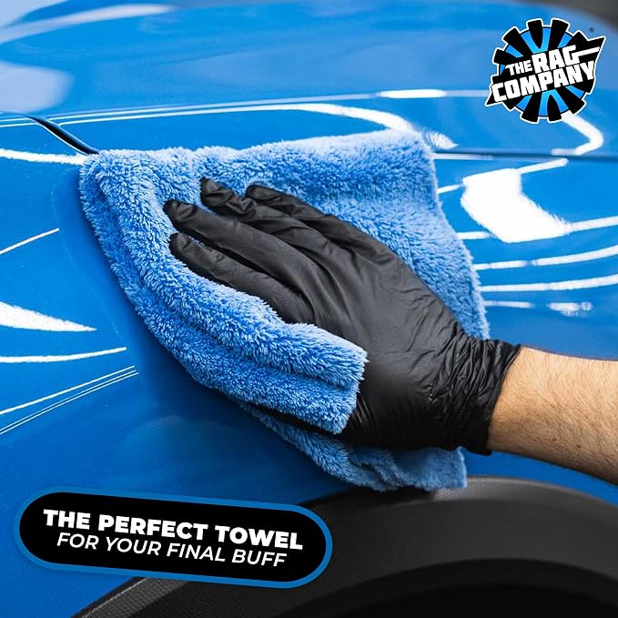 The Rag Company - Eagle Edgeless 500 (4-Pack) Professional Korean 70/30 Blend Super Plush Microfiber Detailing Towels, 500GSM, 16in x 16in, Blue