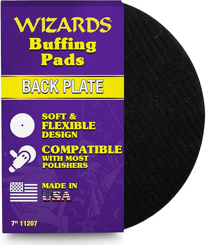 Wizards Buff Pad Back Plate - Soft and Flexible Back Plate for Auto Detailing Supplies - Compatible with Most Wool and Foam Pads - Helps Eliminate Hot Spots and Burns - ‎7 inch