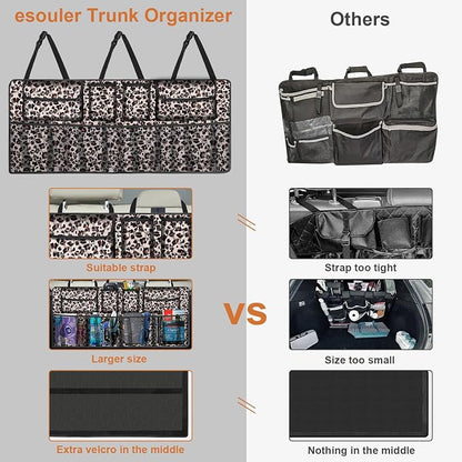 Car Trunk Organizer, Super Capacity Backseat Car Organizer for SUV/Truck/MPV, Hanging Car Storage Organizer with 8 Pocekts, Car Accessories for Women and Men- Leopard print