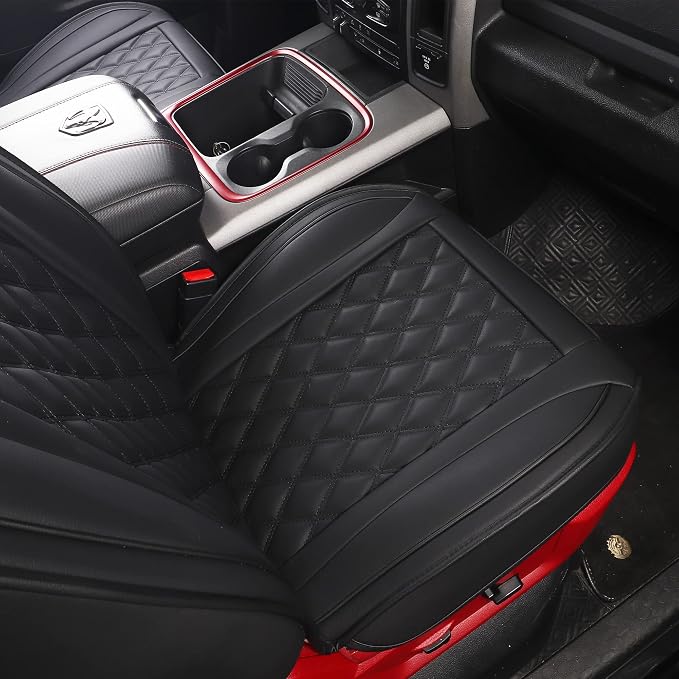 JOJOBAY Car Seat Covers for Dodge Ram,Fit 2009-2025 1500/2500/3500 HD Pick-up Truck,Crew,Regular,Quad,Mega Cab,Waterproof Synthetic Leather Seat Covers(2PCS-Front,Black)