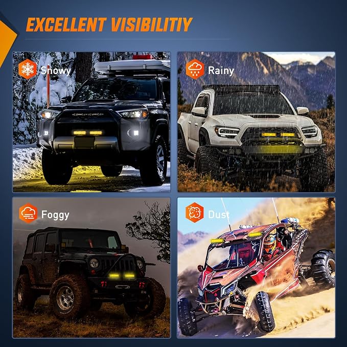 Nilight Side Shooter LED Pods Yellow 2Pcs 6.5 Inch 60W Flood Spot Beam Offroad Driving Fog Work Light Bar for Tractor Boat SUV ATV UTV 4WD Car Truck Motorcycle Dirt Bike Golf Cart 12V 24V